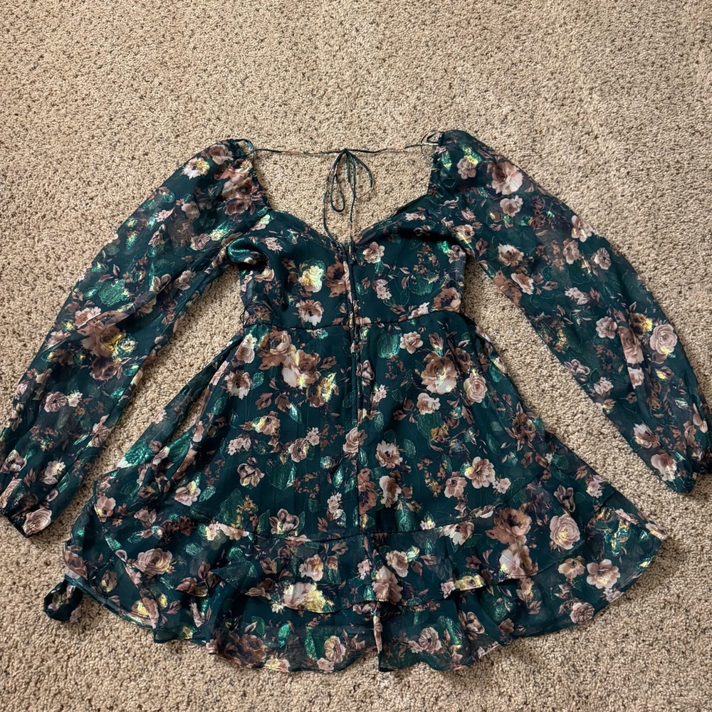 NWOT Trixxi Shiny Floral Ruffle Long Sleeve Garden Party Dress Size XS - Picture 11 of 11